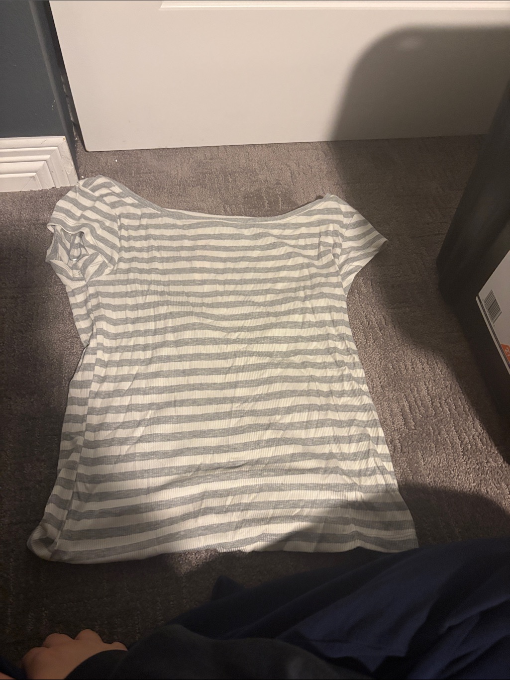 Victoria's Secret Gray And White Striped Ribbed Tee